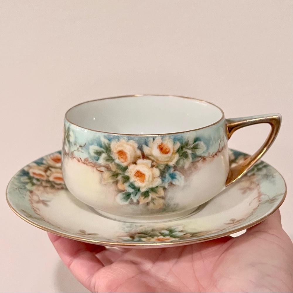 Vintage Yellow Rose‎ Tea Cup & Saucer Gold Trim Signed By R. Hulbert 1961 RARE